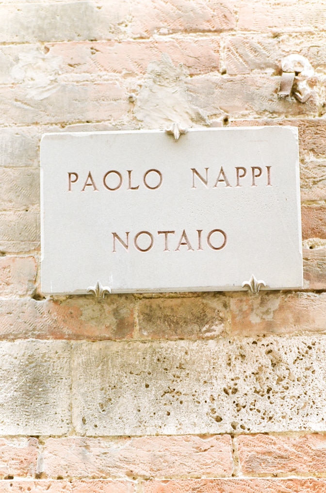 Closeup of a street sign in Siena Italy