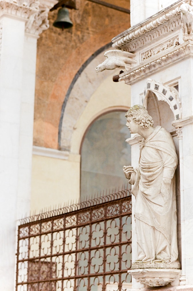 Closeup of a statue at Piazza del Campo in Siena Italy