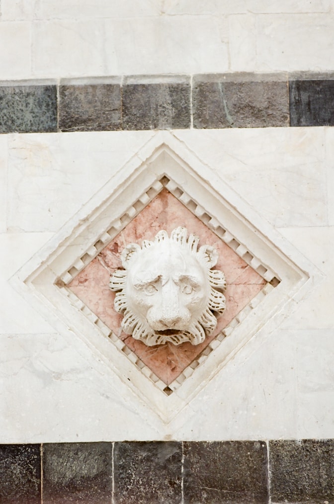 Closeup of lion's face at Piazza del Campo in Siena Italy