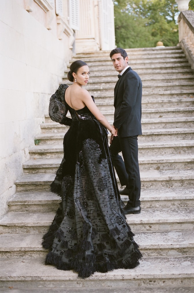 Luxury wedding dream in black with Ziad Nakad couture gown 34