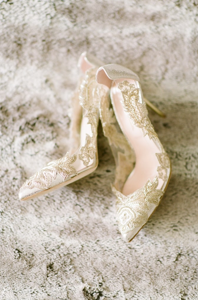 Oscar de la Renta gold lace wedding shoes