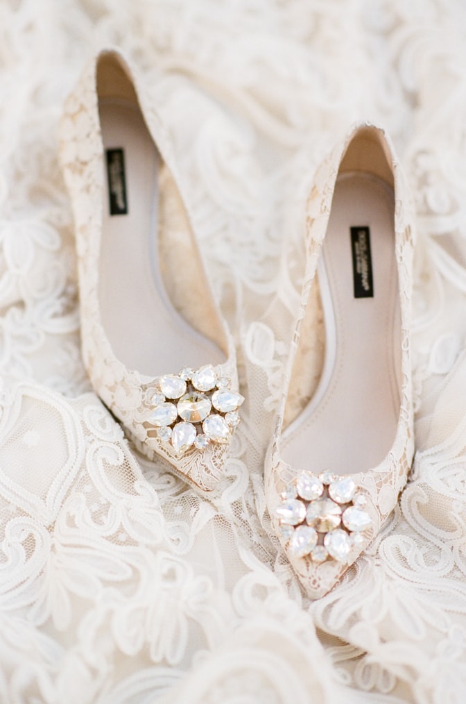 White lace Manolo Blahnik wedding shoes