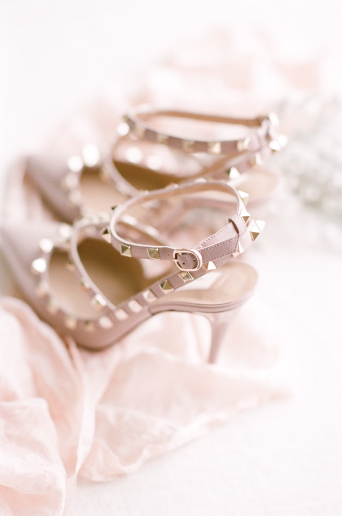 Blush gloss leather Valentino shoes with rockstuds