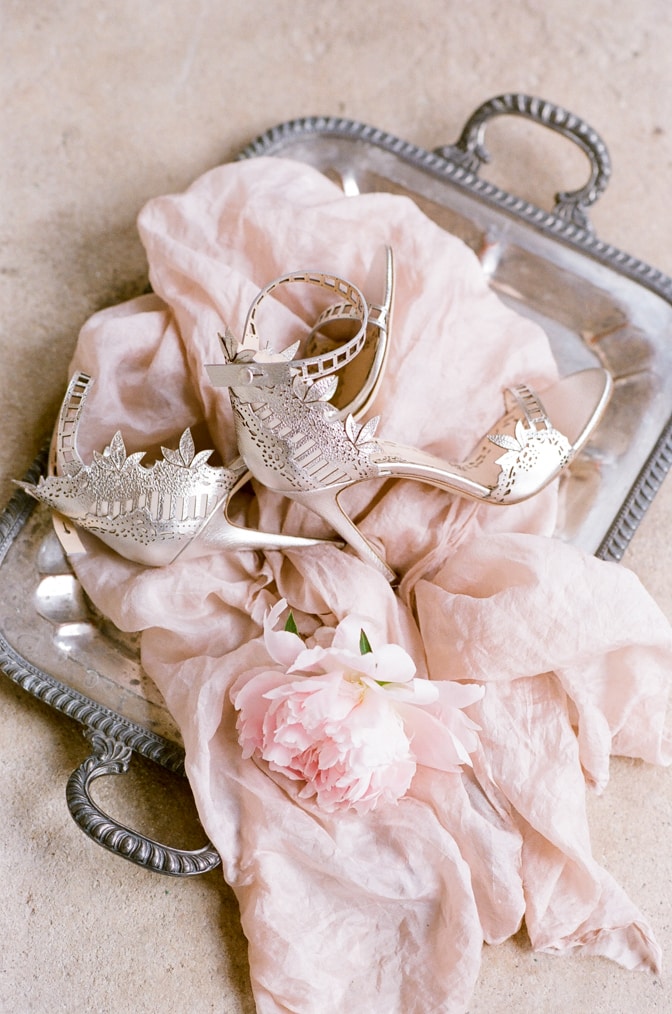 Luxury gold Marchesa wedding shoes