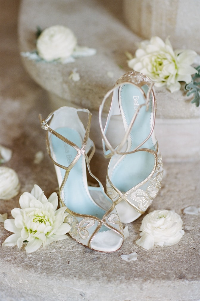 Gold lace wedding shoes from Bella Belle