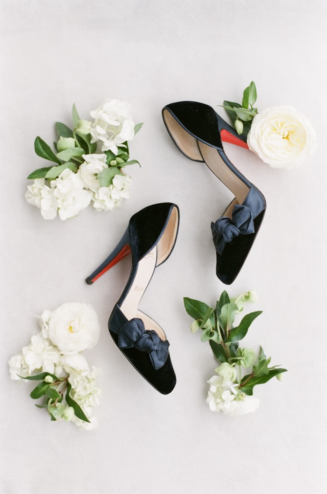 Luxurious blue Louboutin wedding shoes