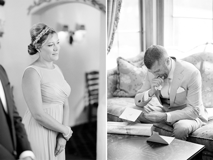 Groom crying while reading the love letter of his bride in Colorado