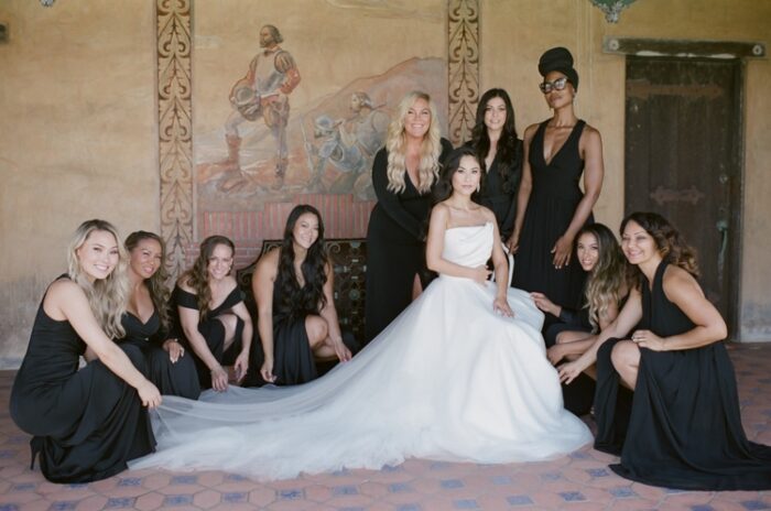 Bride and her bridesmaids getting ready at Adamson House in California