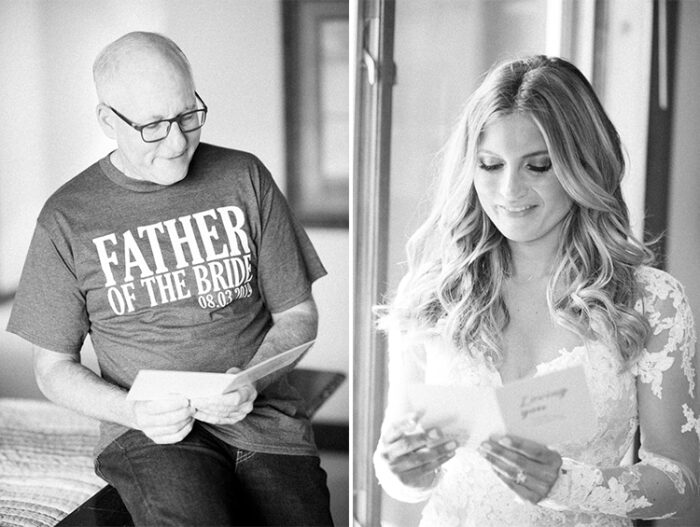 Bride and Father of the bride reading a letter at the Ritz Carlton Bachelor Gulch
