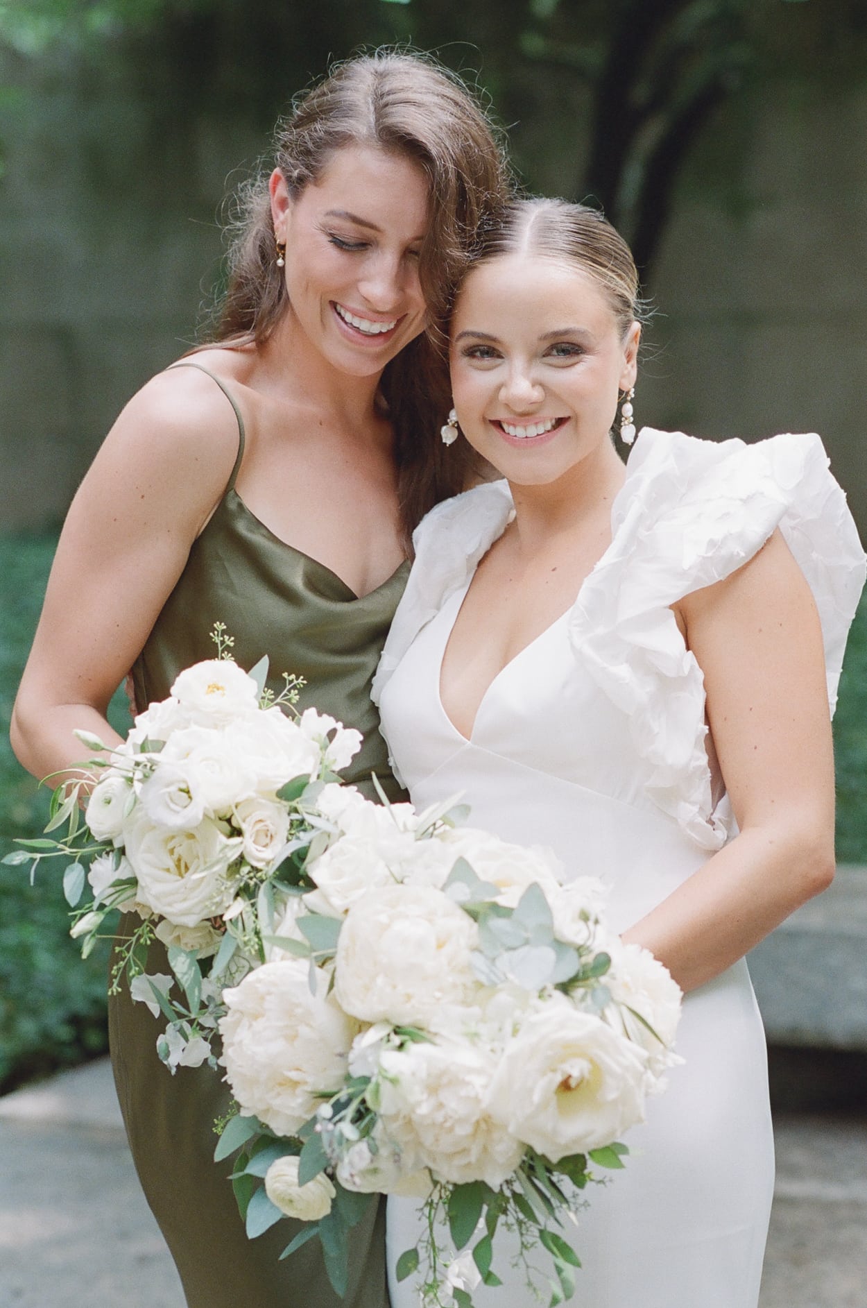 Bride with Maid of Honor at Chicago Art Institute Gardens