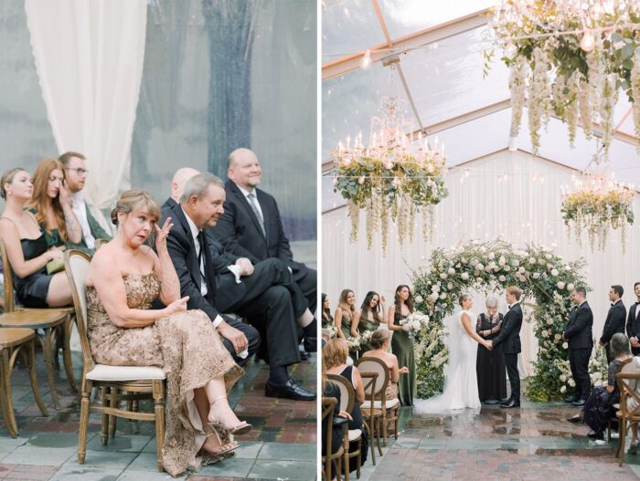Mother of bride crying during wedding ceremony in Chicago