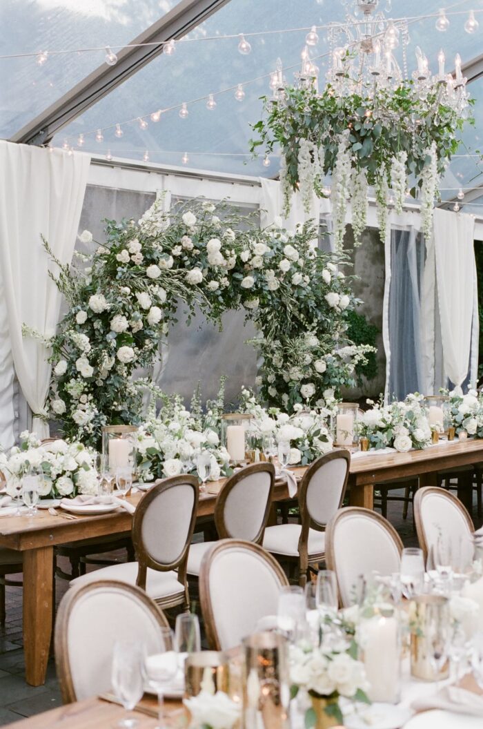 Floral decor at wedding reception at Chicago Illuminating Company