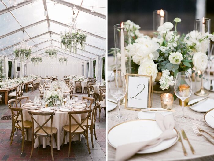 White and green wedding decor florals at Chicago Illuminating Company