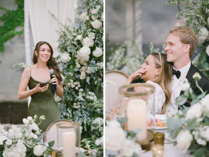 Maid of honor giving her speech at Chicago wedding