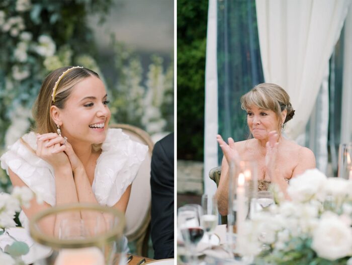 Mother of bride crying during wedding reception speeches
