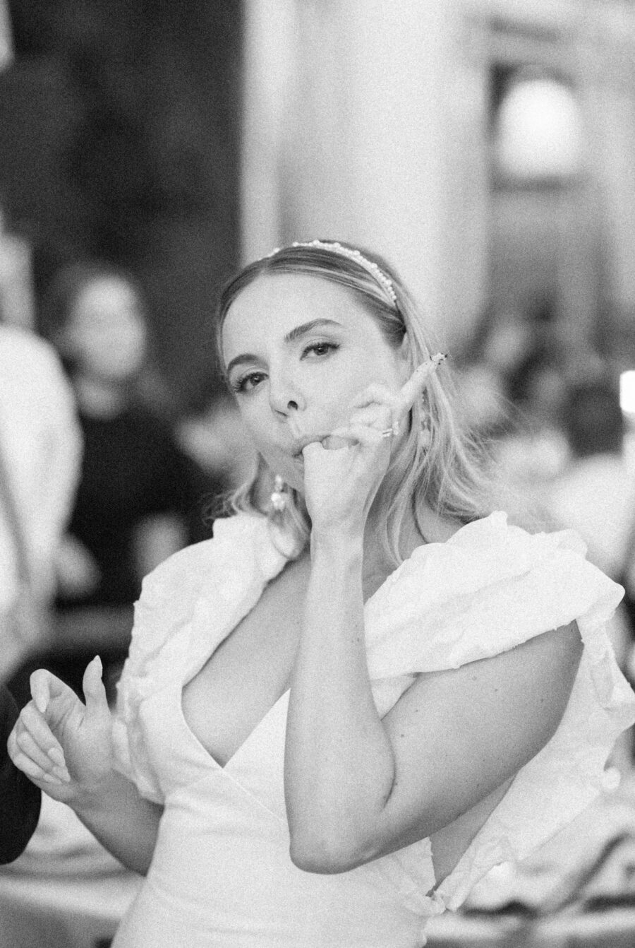 Bride eating her wedding cake