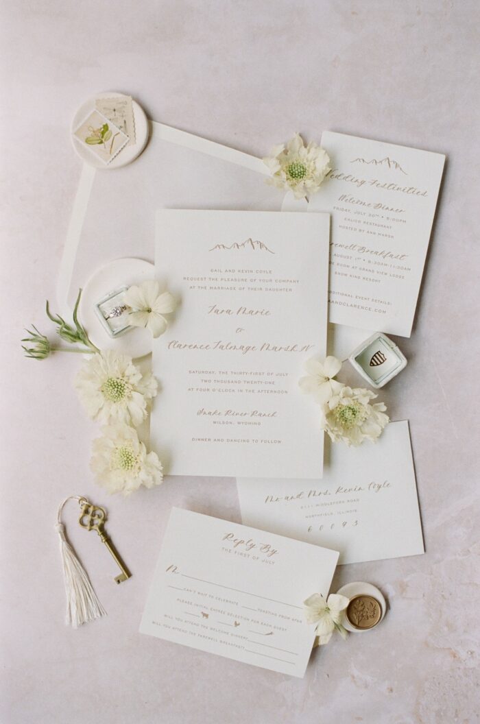 Closeup of wedding invitation for Wyoming wedding