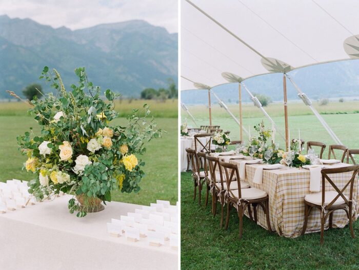 Grand Teton's mountain views during wedding reception at Snake River Ranch