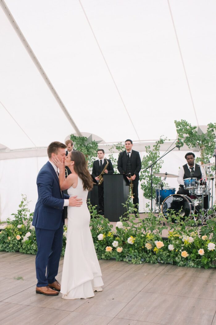 Bride and groom's first dance at Wyoming tent reception