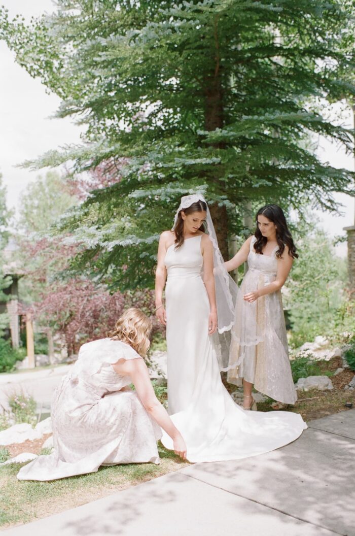 Bride getting ready at her Wyoming wedding