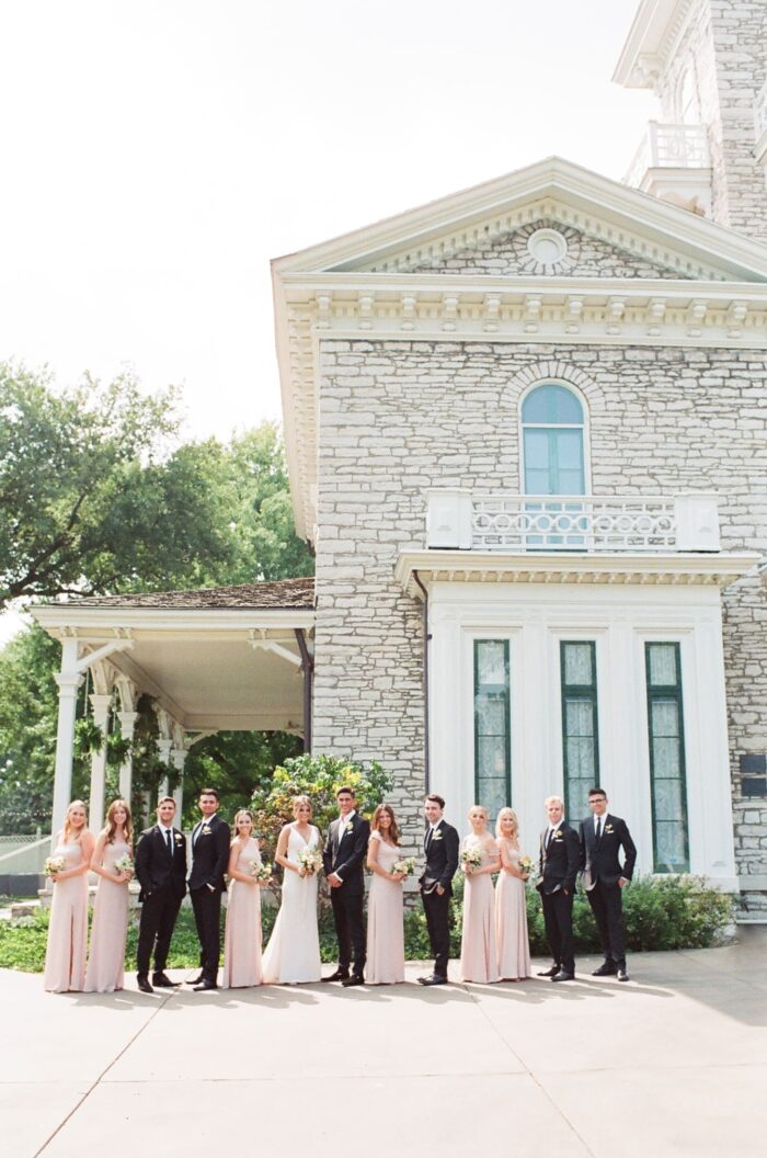 St Louis Wedding Party standing in front of Oakland House