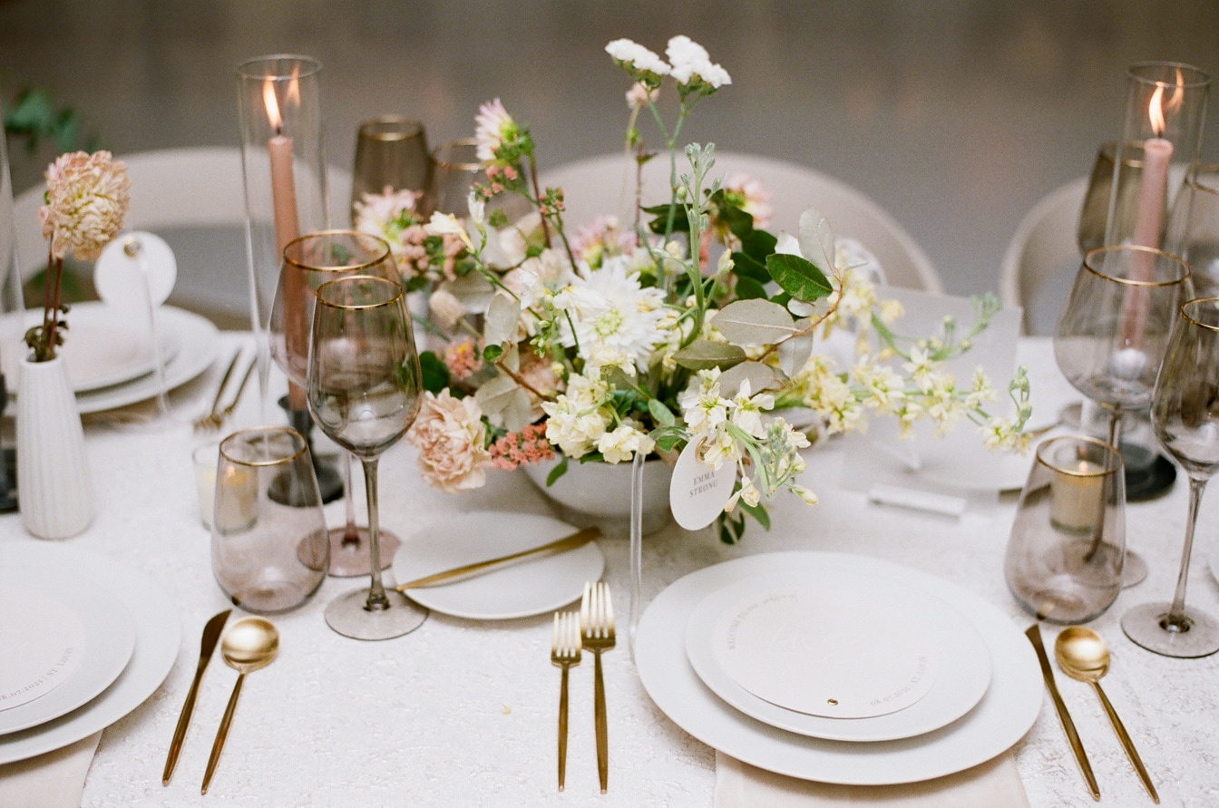 Floral organic centerpieces at St Louis tent reception