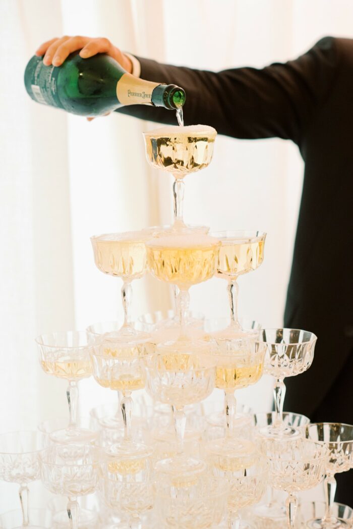 Champagne tower at Chicago tented wedding