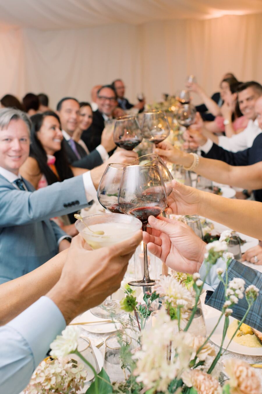Wedding guests cheering