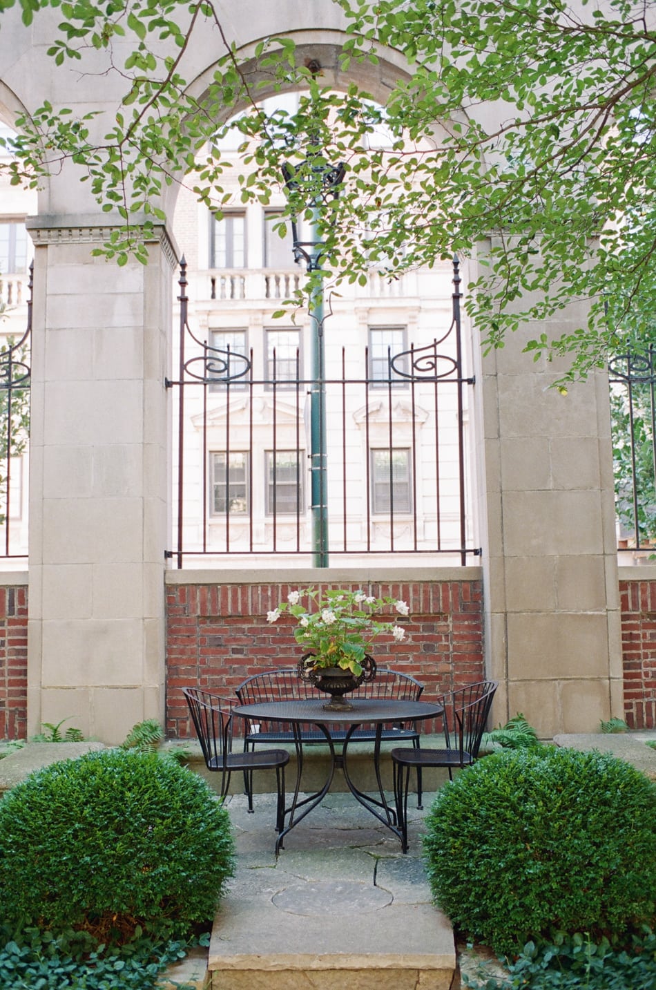 Table and chairs at a garden at a private estate in Chicago