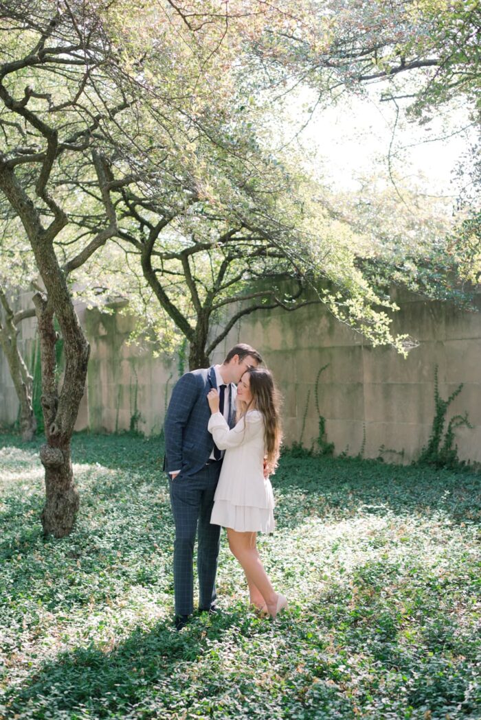 Bride and Groom embracing each other at Chicago Art Institute