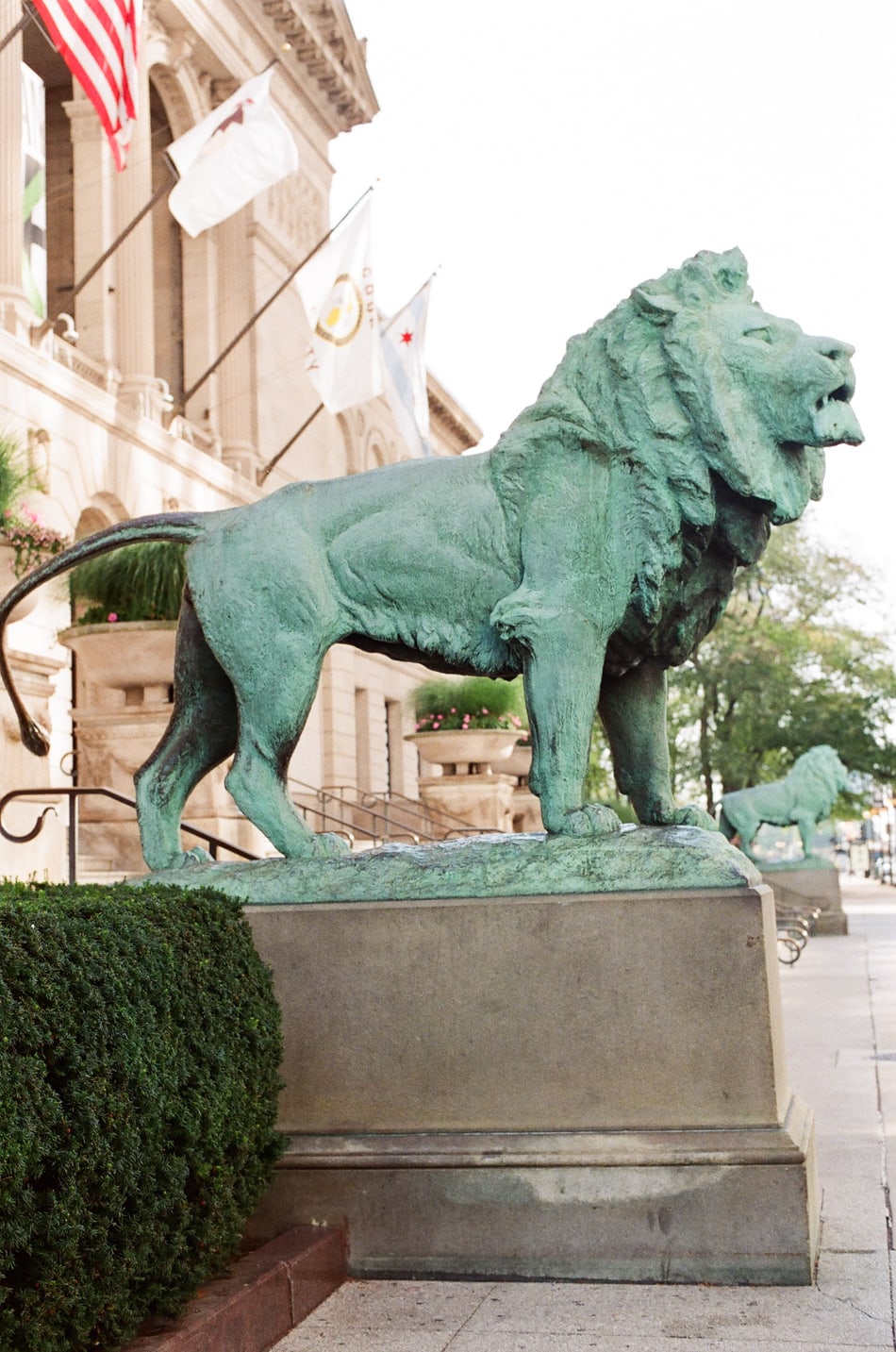 Copper lion statue at Chicago Art Institute