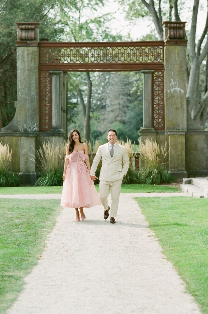 Bride and groom walking down the aisle at Armour House