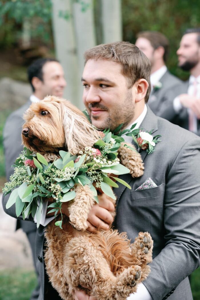 Groom holding his dog