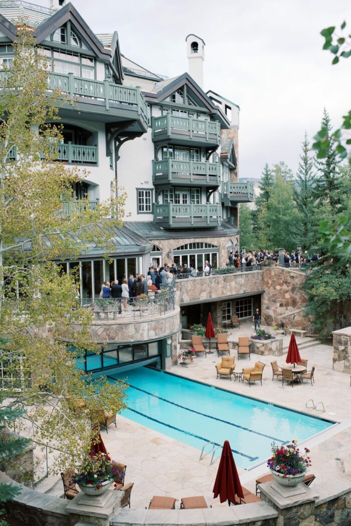 Cocktail hour at swimming pool at the Chateau in Colorado
