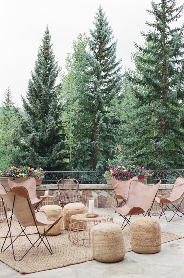 Cocktail hour wedding decor at the Chateau in Colorado