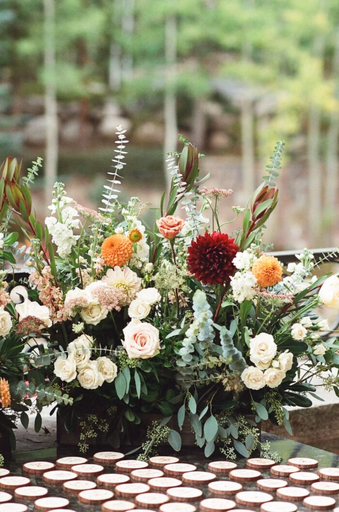 Floral decor for cocktail hour table