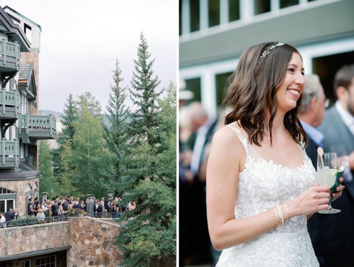 Bride smiling during her cocktail hour in Colorado