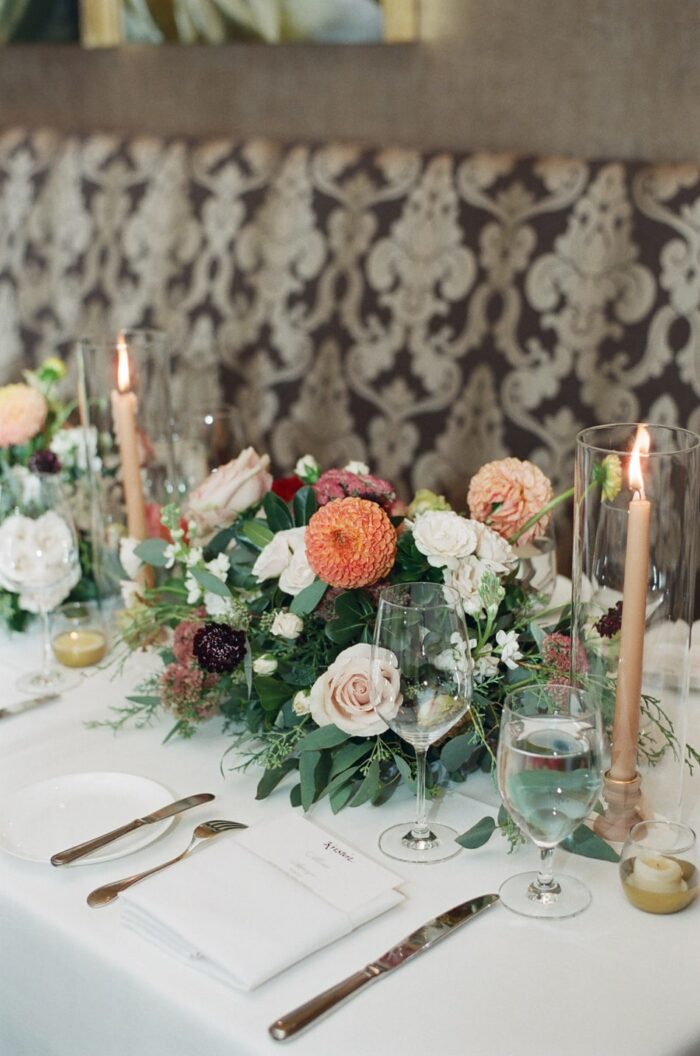 Wedding Reception floral decor in fall colors