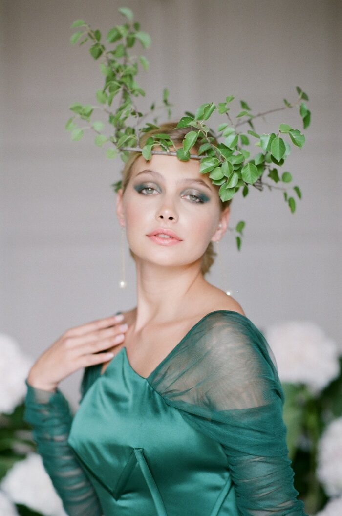 Bride in green dress