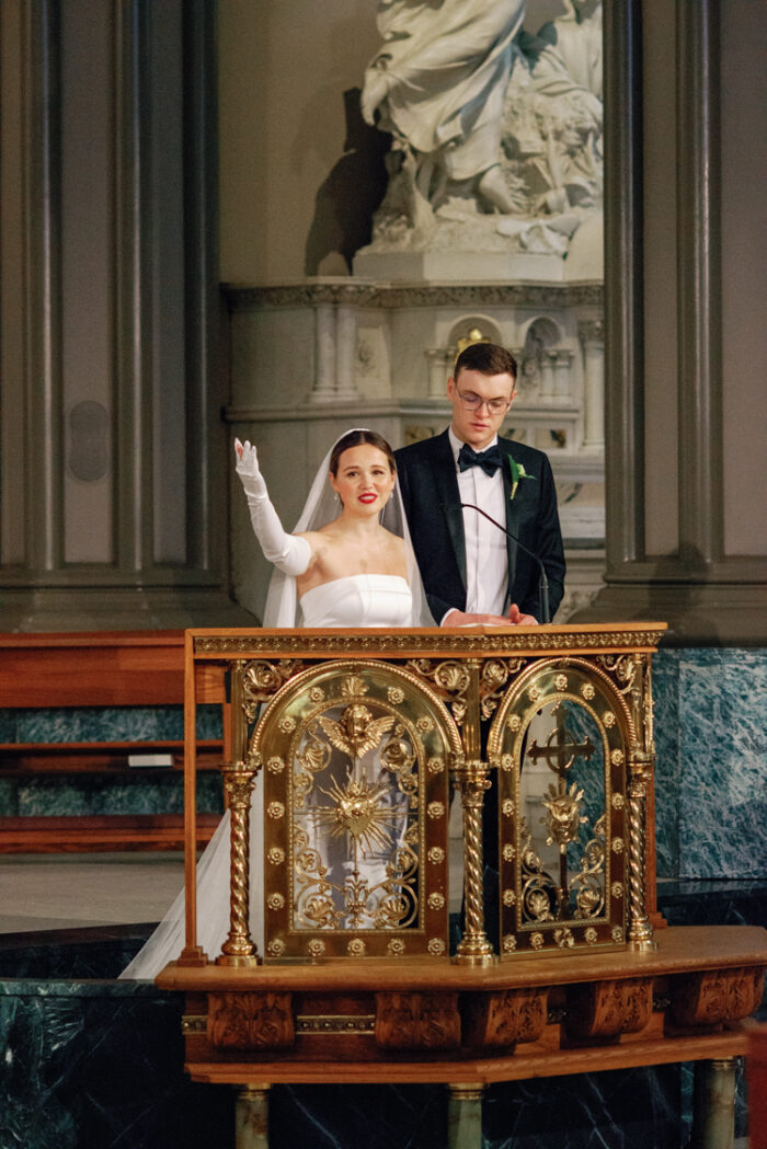 Bride singing during Chicago church wedding