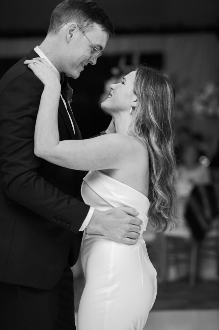 Bride and groom dancing during their wedding reception at Chicago Botanic Garden