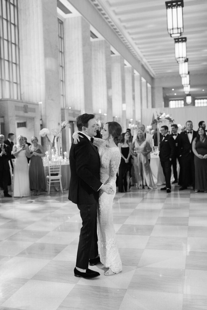 Bride and groom during their first dance in Chicago