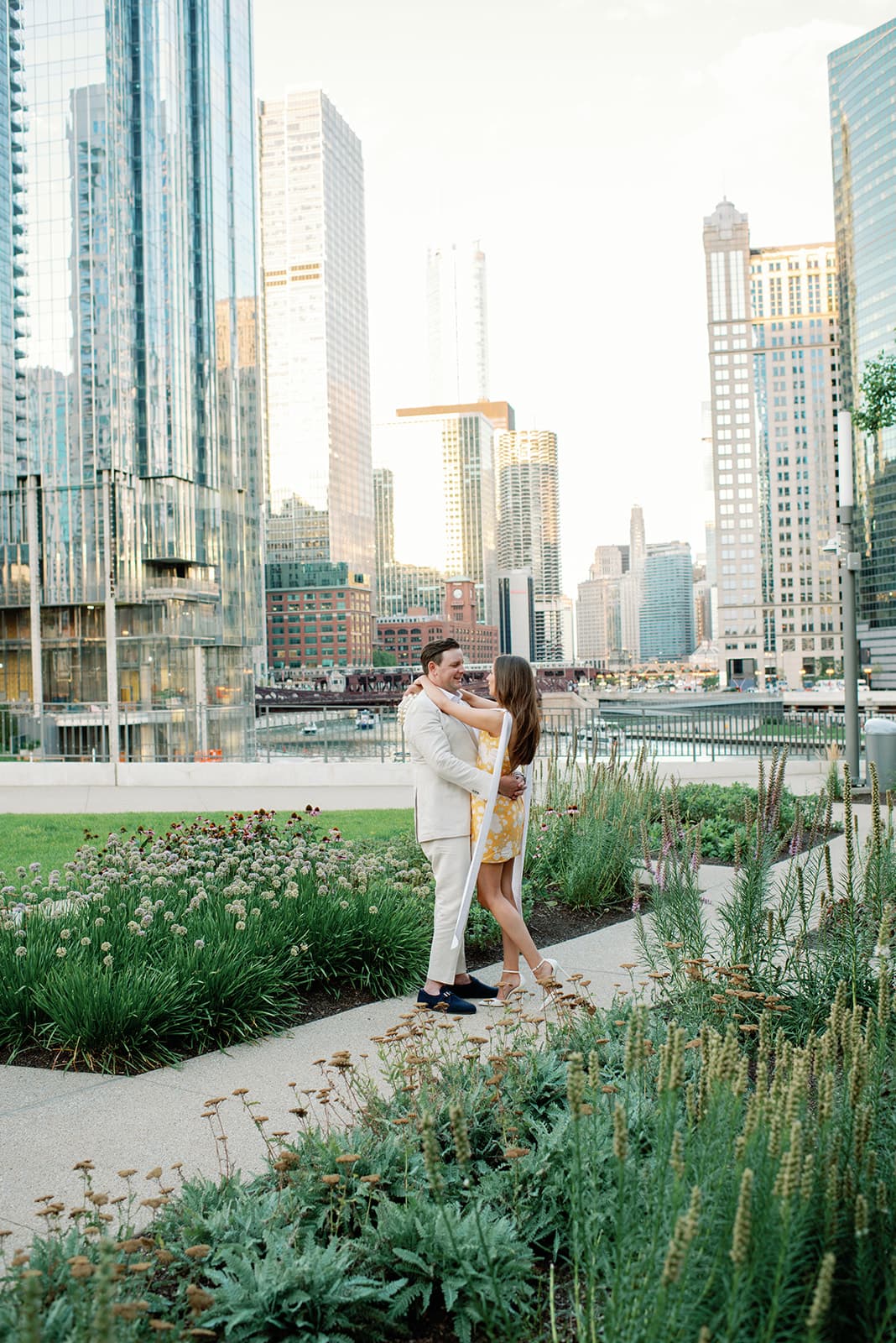 Bride and groom walking at Gibsons Chicago Steakhouse