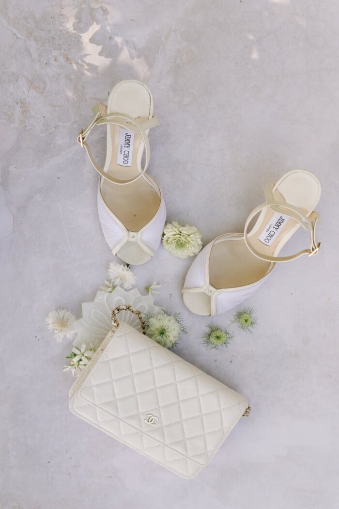 Closeup of Jimmy Choo shoes and Chanel bag