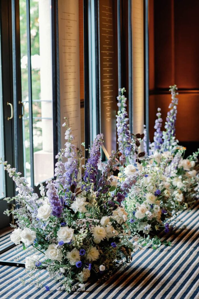 Floral wedding decor for sign board at Hotel Jerome