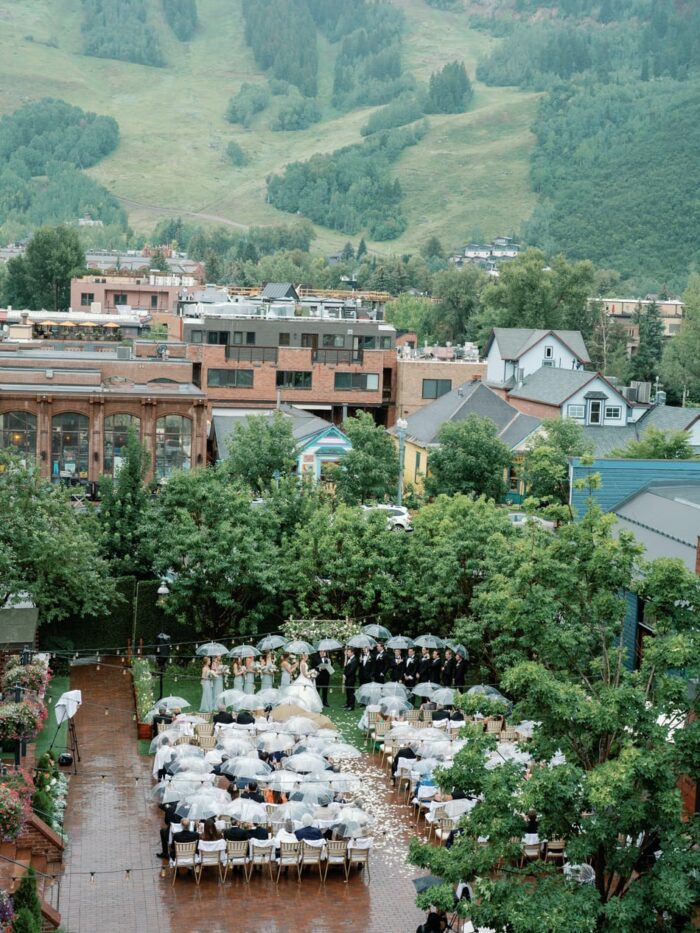 Aerial image of Hotel Jerome when it's raining