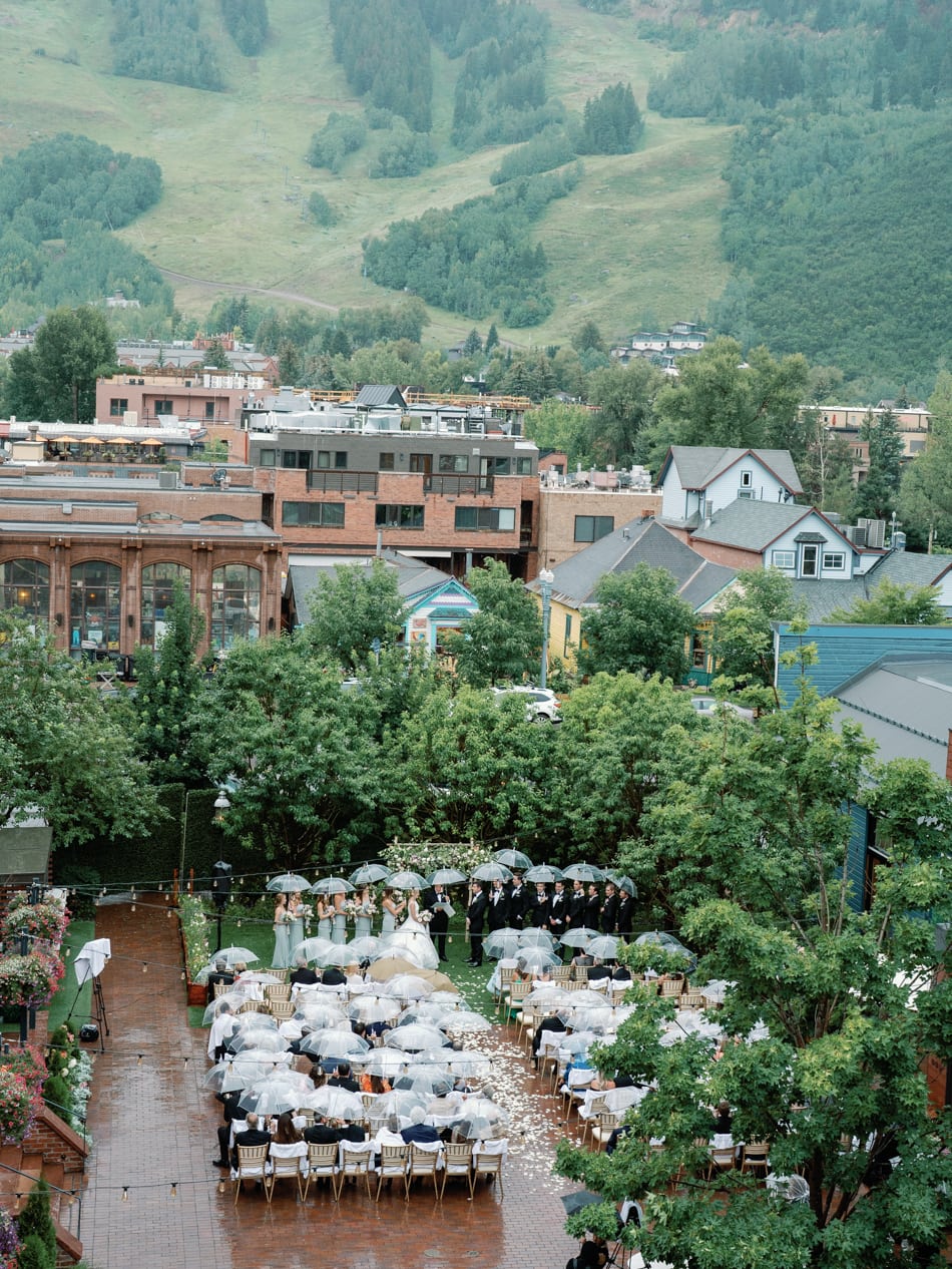 Aerial image of Hotel Jerome when it's raining