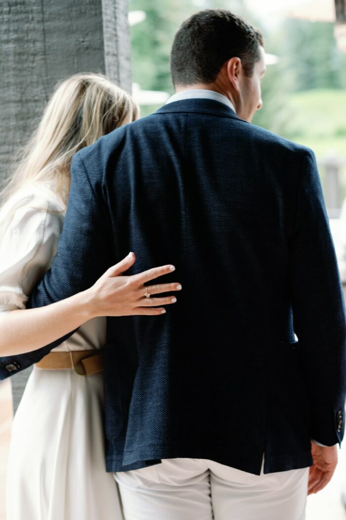 Bride and groom embracing