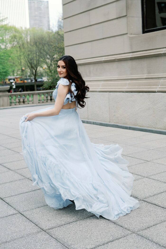 Blue Mac Duggal gown