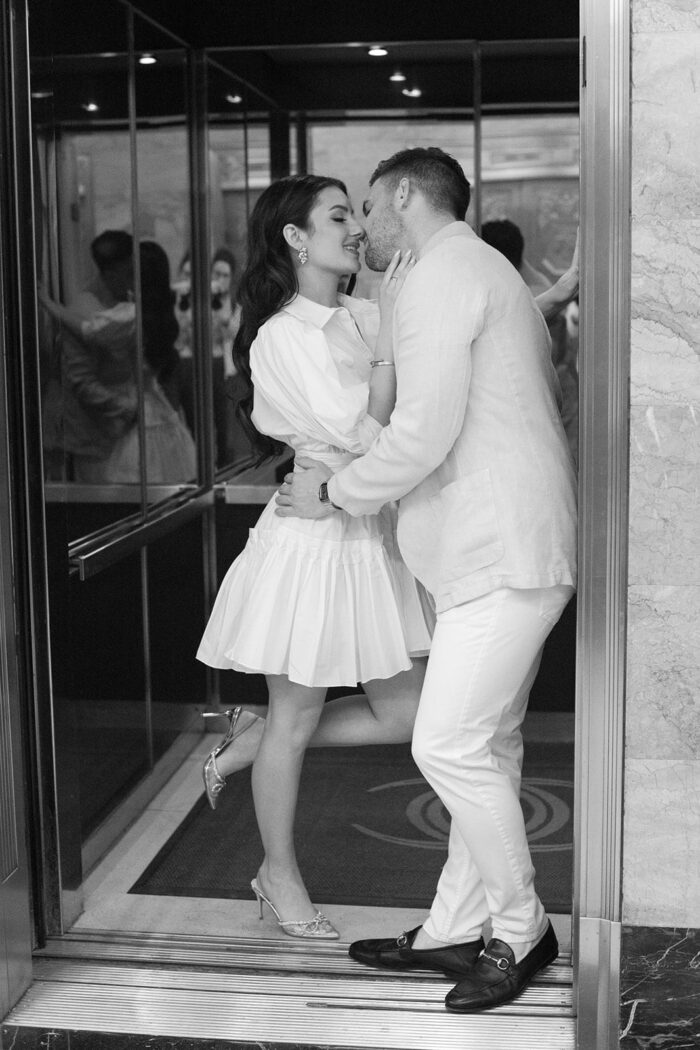 Bride and groom kissing in the elevator of the Pendry in Chicago